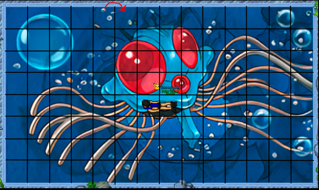 Puzzle do Lucky Amulet montado: a imagem de um Tentacruel debaixo d’água, dividida em quadrados